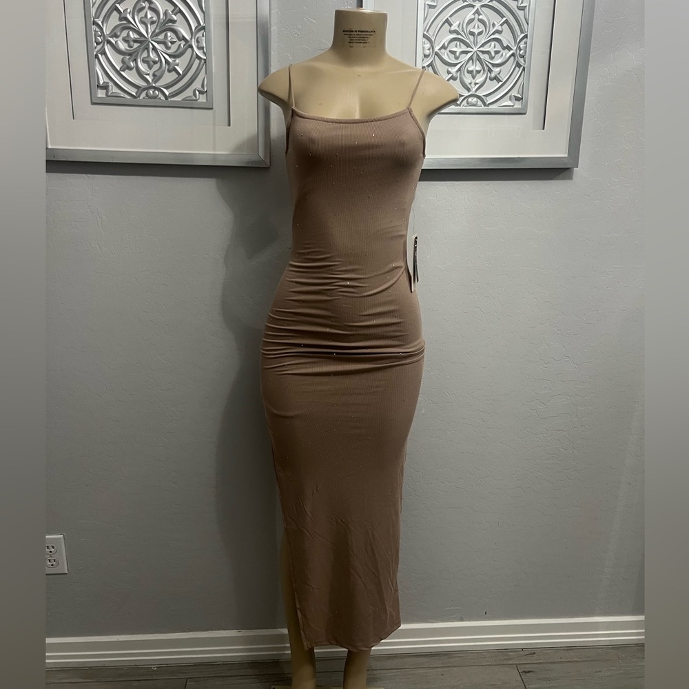 Elegant Tan Spaghetti Strap Dress